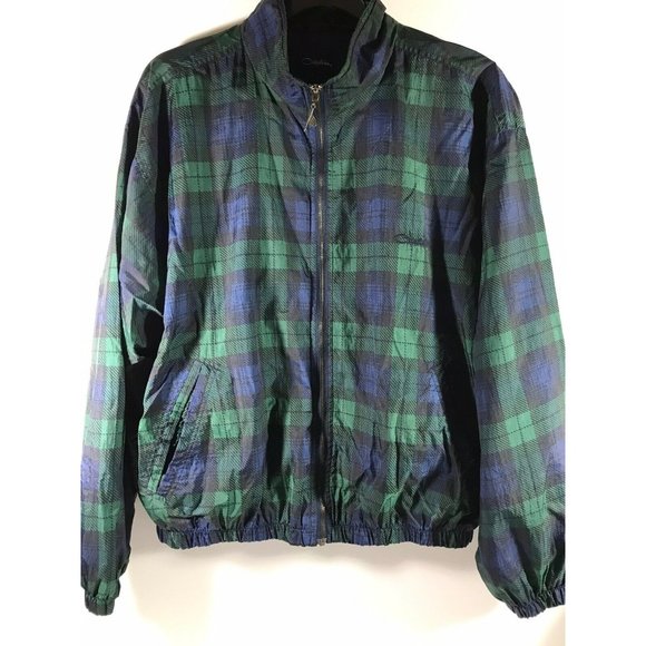 Catalina Other - vintage catalina mens large green navy plaid track jacket rework